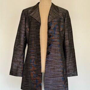 Elements by ESCADA Black and Gray Woven Metallic Blazer with Notched Lapel